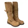 Botas de Caballero Pleated Versátiles para Mujer de Principios de Otoño 2026, Estilo Vintage con Hebilla de Cuero Desgastado, Punta Redonda