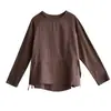 Suéter de cuello redondo liso de color liso de otoño e invierno, camiseta holgada de talla grande, top con empalme de cintura ajustable