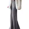Pantalones de Punto con Abertura Estilo Perezoso Nuevo Estilo Otoño e Invierno para Mujer, Pantalones Casuales de Pierna Ancha Adelgazantes de Cintura Alta, Pantalones Rectos Ligeramente Acampanados de Longitud Completa