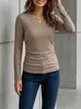 Amazon 2026 Outono/Inverno Novo Bestseller Transfronteiriço Europeu e Americano Cor Sólida Manga Longa Gola V Casual Temperamento Moda Blusa Feminina