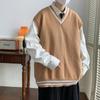 Suéter de Cuello en V para Hombre Estilo Coreano Tejido Holgado 2026 Otoño Nuevo de Moda Suéter de Cuello Redondo Suéter Básico Personalizado