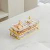 Prato de frutas de vidro de luxo leve, prato criativo dividido para lanches na sala de estar da casa, prato de lanches de frutas secas, prato de sobremesa, prato de frutas e doces