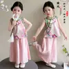 Conjunto Hanfu Novo Estilo Chinês para Meninas, Novo Modelo Verão 2026, Conjunto de Duas Peças Melhorado com Top Qipao e Calças Longas de Perna Larga