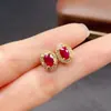Pendientes de Rubí Natural Transfronterizos de Amazon Plata S925 Piedra Principal 4*6 Joyería de Lujo Venta Directa de Fábrica