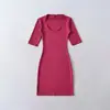 Vestido de Color Sólido con Cuello en U y Mangas Medias para Mujer, Vintage Sexy Elástico Ajustado, Ropa Exterior Hot Girl Deseo Puro, Vestido Corto Bodycon