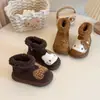 Botas de Felpa de Algodón Retro para Niños Otoño/Invierno Nuevo Estilo Niñas Estampado de Leopardo Lazo Muñeco de Gato Botines Cortos Peludos