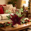 Decoraciones Navideñas Nuevas Personalizadas al por Mayor Transfronterizas: Plantas en maceta de Flor de Pascua artificial con bayas rojas, piñas y adornos de mesa de arpillera
