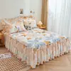 Estilo Princesa Algodón Puro Falda de Cama Estilo Colcha Pieza Única Cama de 1.8m Cubierta de Cama con Borde de Encaje Antideslizante 2m Primavera Verano Falda de Cama 100% Algodón