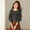 Estilo perezoso chal hueco con ribete de encaje, suéter de punto falso de dos piezas para mujer, nuevo suéter base de primavera y otoño