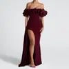 Vestido de Banquete Estilo Socialite Novo Estilo de Primavera, Vestido de Um Ombro com Fenda, Cintura Marcada, Saia Longa Estilo Sereia que Molda o Quadril, Vermelho