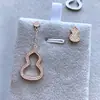 Aretes de Calabaza Chapados en Plata 925 Oro de 18K Completamente Diamantados Pato Mandarín Fulu Sencillos de Moda Lujo Ligero Calabaza Blanca