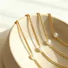 Cadena Gruesa de Acero Inoxidable Collar Sencillo de Perla Única Moda Europea y Americana Lujo Accesible Elegante Chapado en Oro de 18K Joyería Versátil