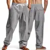 Calça Masculina Casual de Linho Ampla, Tendência de Praia, Esportiva, Quatro Estações, Respirável - Importação Amazon Europa e América