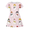 Vestido Curto de Manga Curta Soltinho para Meninas com Estampa Digital 3D de Boneco de Neve de Desenho Animado para o Natal - Comércio Exterior Transfronteiriço Europeu e Americano