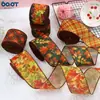 Fita de Ação de Graças com Folha de Bordo Tema Colheita de Outono Fita com Borda de Arame Tecido Embalagem de Caixa de Presente Decoração de Casa Fita de Linho Artificial