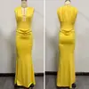 Estilo Europeu e Americano Ins Transfronteiriço Simples Bodycon Justo Vestido Streetwear Feminino Plissado Sexy Decote V Sem Mangas Elegante