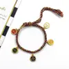 Pulseira de Reencarnação dos Cinco Deuses da Riqueza Estilo Xizang, Corda Multicolorida Tecida à Mão, Unissex, Pulseira Dourada Tradicional Thangka