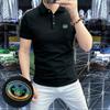 Camisa polo de verão 2025, nova camisa masculina com lapela, respirável, manga curta, alta qualidade, perfuração quente, logotipo, personalidade, meia manga, tendência empresarial