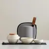 Juego de Té de Cerámica Color Crema para Viaje con Una Tetera y Tres Tazas, Juego para Preparación Rápida de Té, Regalo para Clientes y Empleados, con Logo