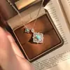 Colar de Flor de Trevo de Quatro Folhas em Prata S925 Feminino Estilo Buchi Totalmente Cravejado com Diamante Turquesa Corrente de Clavícula de Luxo Leve da Corte Francesa