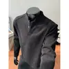 Camiseta de Manga Larga para Hombre Estilo Americano INS Retro Nueva Otoño Patrón de Olas Top para Exteriores Negro Camiseta Pesada 250g