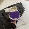 Bolsa Pequeña 2026 Otoño/Invierno Nuevo Bolso Cubo Estético Casual Bolso Cruzado Casual Simple Bolso de Mano con Asa de Perla para Mujer