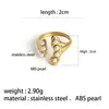Anillo vintage versátil transfronterizo europeo y americano con turquesa y perlas, anillo abierto de acero inoxidable chapado en oro de 18 quilates
