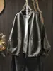 Chaqueta de Cuero PU con Cuello Alto y Doble Bolsillo para Mujer, Corte Holgado, Tallas Grandes, Estilo Primavera, Cardigan Versátil Casual Coreano tipo Baseball