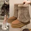 Botas de nieve peludas de suela gruesa para mujer, nuevo estilo invierno 2026, con forro de felpa añadido y diseño de media caña engrosado, que proporcionan calidez y resistencia al frío, adecuadas para el clima frío del noreste de China