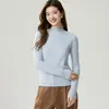 Suéter de punto de espiga de primera línea con cuello medio 100% cachemir puro para mujer, otoño e invierno, manga larga, prenda interior, corte ajustado, bodycon, capa base