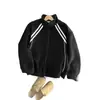 Original en stock, sudadera cárdigan a rayas con cuello alto estilo americano Huamian para hombre, negro, blanco, gris, chaqueta ligera