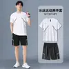 Ropa de Fitness para Hombre, Camiseta de Manga Corta de Seda de Hielo, Conjunto de Ropa Deportiva de Verano de Secado Rápido, Pantalones Cortos para Correr por la Mañana de Baloncesto, Sala de Entrenamiento