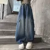 Pantalones vaqueros de otoño e invierno para niña 2025 nuevos informales de estilo coreano, pantalones cargo de pierna ancha con bolsillos grandes para niños mayores