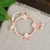 Pulsera de Cuerda Trenzada de Cerámica Fresca Estilo Viajero de Jingdezhen, Pulsera de Trébol de Cuatro Hojas, Joyería Artística Hecha a Mano, Venta al por Mayor para Atracciones Turísticas