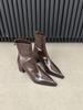 Botas de Piel de Oveja Estilo Francés con Punta Fina, Elásticas, de Tacón Alto para Mujer con Cremallera Trasera, Elegantes Botines Negros con Tacón Grueso, Botas de Moda Color Nude