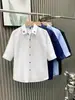 Camisa Masculina Manga Curta Antirrugas Slim Estilo Coreano Profissional Formal Verão Jovem Casual de Negócios Manga Três Quartos Camisa Azul