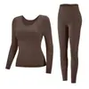 Top Interior Integrado Suave y Cálido sin Costuras con Almohadillas en el Pecho Antiestático Base para la Piel Ropa Interior de Belleza Conjunto de Ropa y Pantalones de Otoño para Mujer