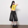 Calça Jeans Wide Leg de Cintura Alta Vintage Desgastada Preta e Cinza para Mulheres, Novo Estilo Primavera/Verão 2026, Calça Cropped Casual Slim Fit Texturizada