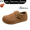 En stock~Versión de piel de vaca con suela gruesa, totalmente cerradas, zapatos Birkenstock para mujer con forro de felpa, zapatos cálidos de algodón, slip-on, zapatos perezosos, mocasines