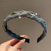 Estilo francês Retro Elegante Denim Azul Strass Envoltório Cabelo Aro Estilo Coreano Elegante Pressão Cabelo Trançado Cabelo Argola Cartão de Cabelo para Mulheres