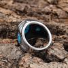 Anel de Aço Inoxidável Personalizado da Moda Retrô Nórdico Mais Vendido Transfronteiriço com Pedra Preciosa Azul Turquesa de Três Lados para Homens em Estoque