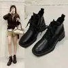 Botines Martin de tacón grueso para mujer, moda otoño 2026, punta cuadrada, con cordones, botines cortos para tobillo, botines cortos versátiles de tacón medio