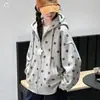 Jaqueta com Capuz Casual de Bolinhas para Meninas 2026 Outono Novo Estilo Cardigan Moletom para Crianças Médias e Grandes Camisa com Zíper Blusa de Manga Longa