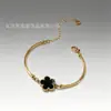 Pulseira de Aço Inoxidável Flor de Cinco Folhas com Zircônia Liga Eletrodepositada 18K com Strass Pulseira da Moda para Celebridade da Internet Pulseira Versátil Personalizada
