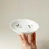 Suporte para Bule de Porcelana Branca de Argila de Jade Dinastias Tang e Song com Borda Pintada à Mão de Flor de Pessegueiro, Conjunto de Chá Kung Fu, Bandeja Seca para Chá Caseira, Acessórios para Cerimônia do Chá, Bandeja para Petiscos de Chá