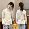 Blusa Segunda Pele Feminina de Fleece com Orelhas para Outono/Inverno, Gola Semi-Alta Estilosa, Camiseta Quente de Manga Longa para Bebê