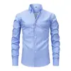 Camisa de Hombre Jiachuan Clothing Elástica en Cuatro Direcciones Transfronteriza con Rayas Digitales, Manga Larga, Cuello Campana, Diseño de Alta Gama y Estilo Versátil