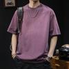 Camiseta de Manga Corta Lavada de Estilo Americano Nuevo para Hombre 2024, Manga Media de Algodón Puro, Talla Grande, Camiseta Casual Versátil de Marca Trendy de Verano