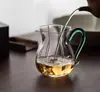 Taza de té de cristal transparente con forma de pétalo, asa verde, asa en polvo, mar de té transparente, taza grande