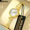 MOKAGO Reloj Pequeño de Lujo Vintage Dorado con Esfera Ovalada, Reloj de Pulsera Rectangular, Reloj de Cuarzo Simple Resistente al Agua con Segundero